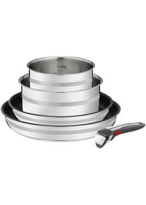 Pfannen-Set Tefal "Jamie Oliver Ingenio G6, Topf und Pfannenset abnehmbarer Griff", silber (silberfarben), &Oslash;:28cm, Pfannen, Pfannen-Set, stapelbar, platzsparend, einfache Reinigung, Induktion, L97696