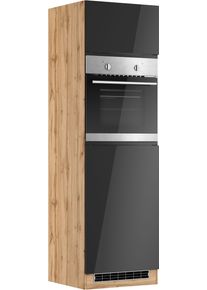 Backofenumbauschrank KOCHSTATION "KS-Virginia,neu in verbesserter Ausf&uuml;hrung", hochglanz schwarz, wotaneiche, B:60cm H:200cm T:60cm, MDF, Schr&auml;nke, Backofenumbauschrank, Breite 60 cm, H&ouml;he 200 cm, Nische f&uuml;r Ofen B/H/T: 56/59/55 cm
