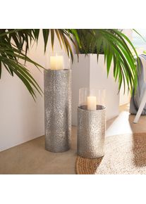 Windlicht OTTO HOME, silber (silberfarben), H:51cm &Oslash;:22cm, Metall, Kerzenhalter, Windlicht, Bodenwindlicht, aus Metall, mit Glaseinsatz, ideal f&uuml;r Stumpenkerzen