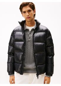 Steppjacke Tommy Hilfiger "SHINY DOWN STAND PUFFER", Herren, Gr. S, schwarz, Web, Obermaterial: 100% Polyester. Futter: 100% Nylon. F&uuml;llung: 90% Daunen, 10% Federn, regular fit normal, elastischer Bund, Jacken Steppjacke, Winterjacke, Outdoorjacke, gl&auml;nzende Oberfl&auml;che, mit Daunenf&uuml;llung