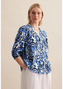 Klassische Bluse Seidensticker "Schwarze Rose", Damen, Gr. L (40), blau (hellblau), 65% Baumwolle, 35% Leinen, gemustert, regular fit, V-Ausschnitt, Blusen Klassische Bluse, Tunika Druck