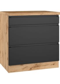 Kochfeldumbauschrank KOCHSTATION "KS-Virginia,neu in verbesserter Ausf&uuml;hrung", schwarz (matt schwarz, wotaneiche), B:80cm H:86cm T:60cm, MDF, Schr&auml;nke, Kochfeldumbauschrank, Breite 80 cm, H&ouml;he 86 cm, Softclose-Ausz&uuml;ge