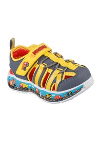 Sandale Skechers "PLAY SCENE SPLASH", M&auml;dchen, Gr. 21, dunkelgrau, gelb, Lederimitat, kontrastfarbene Details, Schuhe Sandale, Badeschuh mit bunter Sohle, Gr&ouml;&szlig;enschablone zum Download