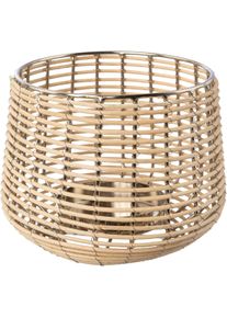 Windlicht OTTO HOME "Kerzenhalter Vallenay", braun (braun, silberfarben), H:13cm &Oslash;:17cm, Massivholz, Metall, Kerzenhalter, Windlicht, aus Naturweide und Metall