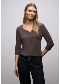 3/4-Arm-Shirt Street One "Style ADA", Damen, Gr. 38, molten earth, Jersey, Obermaterial: 50% Baumwolle, 50% Modal. Futter: 100% Baumwolle, unifarben, normal h&uuml;ftbedeckend, herzf&ouml;rmiger Ausschnitt, Shirts 3/4-Arm-Shirt, mit Herzausschnitt