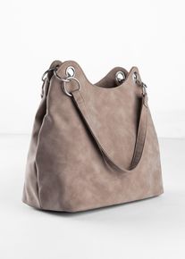 Handtasche in Velourslederoptik, braun, Gr&ouml;&szlig;e 24x31 cm, bonprix