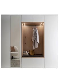 Moderano Garderobe, Wei&szlig;, Eichefarben, Textil, Holzwerkstoff, 7-teilig, 250x233x59 cm, Garderobe, Garderoben-Sets & Garderoben-Serien, Garderoben-Sets