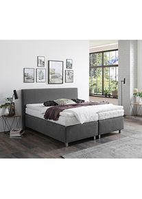 Boxspringbett "Florenz in den Breiten 160x200, 180x200cm & 200x200cm", grau (anthrazit), B:195cm L:210cm, Westfalia Schlafkomfort, Komplettbetten, Boxspringbett, Verchromte Metallf&uuml;&szlig;e, die die Kopfteilform aufgreifen