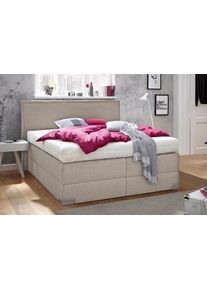Boxspringbett, beige (dunkelbeige), Liegefl&auml;che B/L: 90cm x 200cm, H2 + H2, Bonnell-Federkernmatratze, Bettrahmen und seitliche Einfassung Unterbox und Obermatratze: Fein-Strukturstoff (77% Polyester, 23% Viskose).;Spiegelfl&auml;che der Matratzen: 100% Polyester, Westfalia Schlafkomfort, Komplettbetten, Boxspringbett