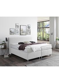 Boxspringbett "Florenz in den Breiten 160x200, 180x200cm & 200x200cm", wei&szlig;, B:215cm L:210cm, Westfalia Schlafkomfort, Komplettbetten, Boxspringbett, Verchromte Metallf&uuml;&szlig;e, die die Kopfteilform aufgreifen