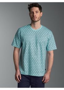 T-Shirt TRIGEMA "TRIGEMA T Shirt mit Allover-Muster "&Auml;ffchen", Herren, Gr. XL, gletscher, Single Jersey, 100% Baumwolle, Rundhals, Shirts T-Shirt