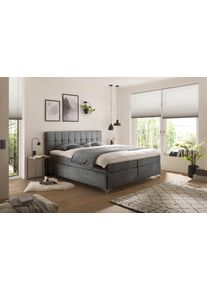 Boxspringbett Hapo "Neyla erh&auml;ltlich in den Breiten 100, 160, 180 & 200cm", grau (anthrazit), B:211cm L:200cm, Komplettbetten, Boxspringbett, in verschiedenen Matratzenqualit&auml;ten, H&auml;rtegraden und Farben verf&uuml;gbar