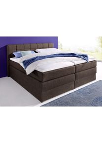 Boxspringbett Hapo "ORNELLA inkl. Bettkasten, in verschiedenen Breiten erh&auml;ltlich", braun, Liegefl&auml;che B/L: 140cm x 200cm, kein H&auml;rtegrad, 7-Zonen-Tonnentaschen-Federkernmatratze, Das Bett ist mit pflegeleichtem Feinstrukturstoff in Leinenoptik (100% Polyester) bezogen.;Die Oberseite der Unterfederung und die Ober- und Unterseite der Obermatratze sind jeweils mit einem rutschhemmenden Stoff aus 70