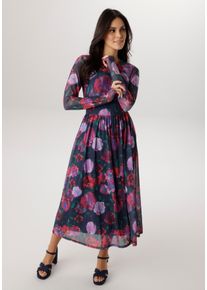 Maxikleid Aniston SELECTED, Damen, Gr. 48, N-Gr, blau, rot, pink, rosa, gr&uuml;n, wollwei&szlig;, rauchblaubordeaux,, Mesh, Jersey, Obermaterial: 95% Polyester, 5% Elasthan. Futter: 95% Viskose, 5% Elasthan, gebl&uuml;mt, gemustert, figurumspielend wadenlang, Rundhals, Kleider Maxikleid, in Mesh-Qualit&auml;t und floralem Batik-Musterung