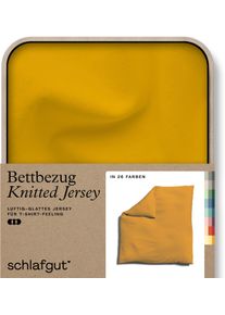 Bettbezug Schlafgut "Premium Bettbezug Knitted Jersey (1 St)", gelb (gelb deep), B:240cm L:220cm, Jersey, Obermaterial: 95% Baumwolle, 5% Elasthan, Bettbez&uuml;ge, Bettbezug, Ton-in-Ton Rei&szlig;verschluss, Bio-Baumwolle mit Elasthan, Uni, OEKO Tex