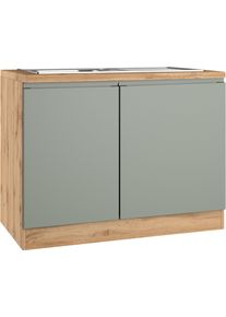 Sp&uuml;lenschrank KOCHSTATION "KS-Virginia,neu in verbesserter Ausf&uuml;hrung", matt salbei, wotaneiche, B:110cm H:86cm T:60cm, MDF, Schr&auml;nke, Sp&uuml;lenschrank, Breite 110 cm, inklusive Einbausp&uuml;le, Soft-Close