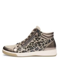 Sneakerboots Ara "ROM", Damen, Gr. 4 (37), beige (beige, leo), Glattleder, Veloursleder, Schuhe Sneakerboots, Hightop Sneaker, Schn&uuml;rboots mit Kontrastbes&auml;tze