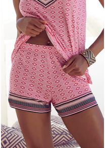 Schlafshorts, Damen, Gr. 44/46, N-Gr, pink (pink gemustert), Single Jersey, Obermaterial: 100% Viskose, VIVANCE DREAMS BY LASCANA, gemustert, bequem kurz, Hosen Schlafshorts, in sch&ouml;nem Ethno-Design, Topseller