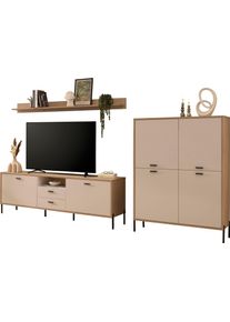Wohnwand Home Affaire "Fredericia, moderne Anbauwand, Komplettset in Kaschmir", eiche cremona toro, kaschmir, Kastenm&ouml;bel-Sets, B/H/T: 320cmcm x 170cmcm x 40cmcm, Holzwerkstoff, Wohnwand, enth&auml;lt Lowboard, Highboard und Wandboard, 320 cm breit, B:320cm H:170cm T:40cm