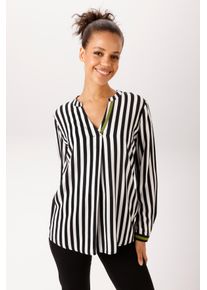 Schlupfbluse Aniston CASUAL, Damen, Gr. 50, schwarz-wei&szlig; (schwarz, wei&szlig;, moosgr&uuml;n), Web, Obermaterial: 100% Viskose, bedruckt, gestreift, figurumspielend h&uuml;ftbedeckend, V-Ausschnitt, 1-Knopf-Manschette, Blusen Schlupfbluse, im Streifen-Dessin - NEUE KOLLEKTION