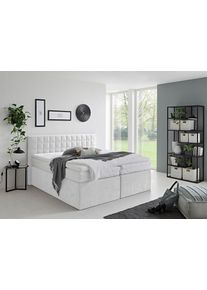Boxspringbett "Dublin, wahlweise mit Topper in verschiedenen H&auml;rtegraden erh&auml;ltlich", wei&szlig;, B:215cm L:210cm, Westfalia Schlafkomfort, Komplettbetten, Boxspringbett, mit sch&ouml;ner Kopfteilversteppung