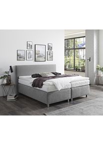 Boxspringbett "Florenz in den Breiten 160x200, 180x200cm & 200x200cm", grau, B:215cm L:210cm, Westfalia Schlafkomfort, Komplettbetten, Boxspringbett, Verchromte Metallf&uuml;&szlig;e, die die Kopfteilform aufgreifen