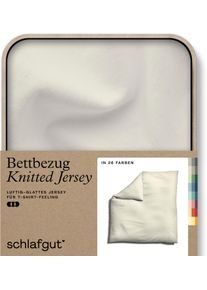 Bettbezug Schlafgut "Premium Bettbezug Knitted Jersey (1 St)", gelb (gelb light), B:240cm L:220cm, Jersey, Obermaterial: 95% Baumwolle, 5% Elasthan, Bettbez&uuml;ge, Bettbezug, Ton-in-Ton Rei&szlig;verschluss, Bio-Baumwolle mit Elasthan, Uni, OEKO Tex
