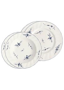 Villeroy & Boch Geschirr-Set VILLEROY & BOCH "Dinner-Set Vieux Luxembourg 4er Set wei&szlig;-blau", bunt (wei&szlig;, blau), 4, Porzellan, Geschirr-Sets, Geschirr-Set, Sp&uuml;lmaschinengeeignet, Mikrowellengeeignet