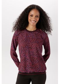 Shirtbluse Aniston SELECTED, Damen, Gr. 40, flieder, orange, schwarz, Cr&ecirc;pe, Obermaterial: 97% Polyester, 3% Elasthan, bedruckt, gemustert, figurumspielend h&uuml;ftbedeckend, Rundhals, B&uuml;ndchen, Blusen Shirtbluse, mit gestreiften B&uuml;ndchen und Lepoarden-Print allover - NEUE KOLLEKTION