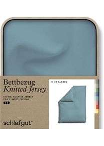 Bettbezug Schlafgut "Premium Bettbezug Knitted Jersey (1 St)", blau (petrol mid), B:155cm L:220cm, Jersey, Obermaterial: 95% Baumwolle, 5% Elasthan, Bettbez&uuml;ge, Bettbezug, Ton-in-Ton Rei&szlig;verschluss, Bio-Baumwolle mit Elasthan, Uni, OEKO Tex