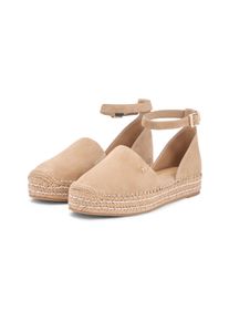 Riemchenballerina Tommy Hilfiger "TH PLATFORM ESPAD SUEDE STRAP", Damen, Gr. 37, beige (safari), Veloursleder, Schuhe Riemchenballerina, Sommerschuh, Plateausandalette mit verstellbarem Fersenriemchen