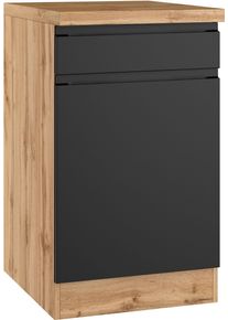 Unterschrank KOCHSTATION "KS-Virginia,neu in verbesserter Ausf&uuml;hrung", matt schwarz, wotaneiche, B:50cm H:86cm T:60cm, MDF, Schr&auml;nke, Unterschrank, Breite 50 cm, 1 T&uuml;r, 1 Schubkasten, Soft-Close-Funktion