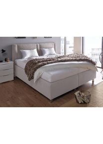 Boxspringbett, grau (mikrovelours hellgrau), Liegefl&auml;che B/L: 180cm x 200cm, H2 + H2, Bonnell-Federkernmatratze, Kopfteil und seitliche Einfassung Unterbox: Mikrovelours (100% Polyester);Obermatratze und Spiegelfl&auml;che der Unterbox: 100% Polyester;Zierkissen: gef&uuml;llt mit Polyester-Hohlfaser, Bezug aus 100% Polyester, Westfalia Schlafkomfort, Komplettbetten, Boxspringbett, inkl. Zierkissen