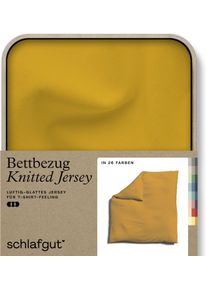 Bettbezug Schlafgut "Premium Bettbezug Knitted Jersey (1 St)", gelb (gelb deep), B:200cm L:200cm, Jersey, Obermaterial: 95% Baumwolle, 5% Elasthan, Bettbez&uuml;ge, Bettbezug, Ton-in-Ton Rei&szlig;verschluss, Bio-Baumwolle mit Elasthan, Uni, OEKO Tex