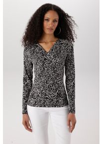 Shirtbluse Aniston SELECTED, Damen, Gr. 48, schwarz, creme, Crash;Jersey, Obermaterial: 95% Polyester, 5% Elasthan, Crashoptik, bedruckt, gemustert, figurbetont h&uuml;ftlang, V-Ausschnitt, Blusen Shirtbluse, elastische Shirtware in leichter Crash-Optik - NEUE KOLLEKTION