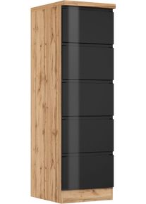 Vorratsschrank KOCHSTATION "KS-Virginia,neu in verbesserter Ausf&uuml;hrung", hochglanz schwarz, wotaneiche, B:50cm H:166cm T:60cm, MDF, Schr&auml;nke, Vorratsschrank, Breite 60 cm, 5 Ausz&uuml;ge, Soft-Close-Funktion