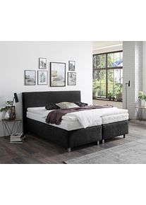 Boxspringbett "Florenz in den Breiten 160x200, 180x200cm & 200x200cm", schwarz, B:195cm L:210cm, Westfalia Schlafkomfort, Komplettbetten, Boxspringbett, Verchromte Metallf&uuml;&szlig;e, die die Kopfteilform aufgreifen