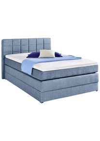 Boxspringbett Hapo "ORNELLA inkl. Bettkasten, in verschiedenen Breiten erh&auml;ltlich", blau, Liegefl&auml;che B/L: 140cm x 200cm, kein H&auml;rtegrad, 7-Zonen-Tonnentaschen-Federkernmatratze, Das Bett ist mit pflegeleichtem Feinstrukturstoff in Leinenoptik (100% Polyester) bezogen.;Die Oberseite der Unterfederung und die Ober- und Unterseite der Obermatratze sind jeweils mit einem rutschhemmenden Stoff aus 70%