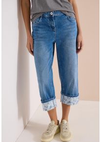 7/8-Jeans Cecil "Style Neele", Damen, Gr. 27, L&auml;nge 26, mid blau wash, Denim/Jeans, Obermaterial: 77% Baumwolle, 20% Polyester, 3% Elasthan. Futter: 52% Polyester, 48% Baumwolle, unifarben mit Farbeinsatz, loose fit 7/8-L&auml;nge, Jeans 7/8-Jeans, mit Turn-Up-Detail
