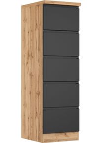 Vorratsschrank KOCHSTATION "KS-Virginia,neu in verbesserter Ausf&uuml;hrung", matt schwarz, wotaneiche, B:50cm H:166cm T:60cm, MDF, Schr&auml;nke, Vorratsschrank, Breite 60 cm, 5 Ausz&uuml;ge, Soft-Close-Funktion