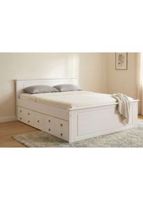 Massivholzbett OTTO HOME "Hugo, FSC zertifiziert, Landhausstil, zeitlos und edel", wei&szlig;, gewachst, B:192cm H:84,5cm L:212cm, Betten, Massivholzbett, Stauraumbett, extra belastbar, Made in EU, viele Breiten