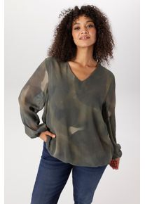 Schlupfbluse ANISTON PLUS, Damen, Gr. 46, gr&uuml;n (gr&uuml;n, khaki), Web, Obermaterial: 100% Polyester. Futter: 95% Viskose, 5% Elasthan, gemustert, figurumspielend Po-bedeckend, V-Ausschnitt, mit Gummizug, Blusen Schlupfbluse, in Camourflage Dessin - NEUE KOLLEKTION, Topseller