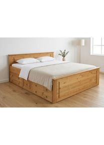 Massivholzbett OTTO HOME "Hugo, FSC zertifiziert, Landhausstil, zeitlos und edel", natur, ge&ouml;lt, B:192cm H:84,5cm L:212cm, Betten, Massivholzbett, Stauraumbett, extra belastbar, Made in EU, viele Breiten