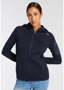 Strickfleecejacke CMP "KNITTED MELANGE HOODY WOMAN HOODY JACKET", Damen, Gr. 38, blau (b. blau), Strick, Obermaterial: 100% Polyester, hoch geschlossener Ausschnitt, eingefasste Kante, Jacken Strickfleecejacke, mit Rei&szlig;verschlusstaschen, atmungsaktiv, schnell trocknend