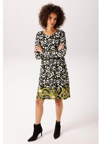 A-Linien-Kleid Aniston CASUAL, Damen, Gr. 48, N-Gr, bunt (schwarz, wei&szlig;, moosgr&uuml;n), Milano Rib, Obermaterial: 85% Viskose, 10% Polyester, 5% Elasthan. Besatz: 95% Polyester, 5% Elasthan, bedruckt, gebl&uuml;mt, A-Linie kniefrei, Rundhals, Kleider A-Linien-Kleid, mit grafischen Blumendruck - NEUE KOLLEKTION