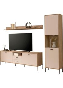 Wohnwand Home Affaire "Fredericia, moderne Anbauwand, Komplettset in Kaschmir", beige (eiche cremona toro, kaschmir), Kastenm&ouml;bel-Sets, B/H/T: 259cmcm x 206cmcm x 40cmcm, Holzwerkstoff, Wohnwand, enth&auml;lt Vitrine, Lowboard und Wandboard, 259 cm breit, B:259cm H:206cm T:40cm