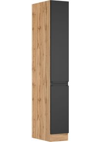 Apothekerschrank KOCHSTATION "KS-Virginia,neu in verbesserter Ausf&uuml;hrung", matt schwarz, wotaneiche, B:30cm H:200cm T:60cm, MDF, Schr&auml;nke, Apothekerschrank, Breite 30 cm, H&ouml;he 200 cm, 2 Ausz&uuml;ge, Soft-Close-Funktion