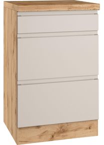 Unterschrank KOCHSTATION "KS-Virginia,neu in verbesserter Ausf&uuml;hrung", matt kaschmir, wotaneiche, B:50cm H:86cm T:60cm, MDF, Schr&auml;nke, Unterschrank, Breite 50 cm, 1 Schubkasten, 2 Ausz&uuml;ge, Soft-Close-Funktion