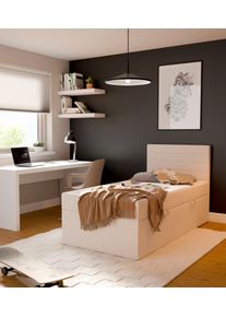 Einzelbett FORTE "LUNO inkl. Bettkasten, Breite: 100cm", beige, B:101cm H:59,5cm L:210cm, Betten, Einzelbett