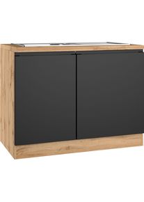 Sp&uuml;lenschrank KOCHSTATION "KS-Virginia,neu in verbesserter Ausf&uuml;hrung", matt schwarz, wotaneiche, B:110cm H:86cm T:60cm, MDF, Schr&auml;nke, Sp&uuml;lenschrank, Breite 110 cm, inklusive Einbausp&uuml;le, Soft-Close